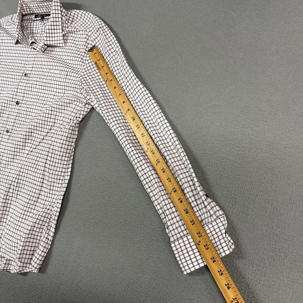 Kenneth Cole Shirt Mens Large White Check Long Sleeve Button Down Cotton Dress